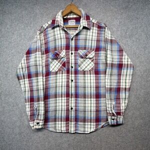 Vintage Five Brother Flannel Shirt Cotton Plaid Size Large Tall Made In USA